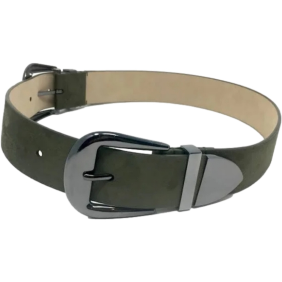 NWT Inc | Clean Double Buckle Suede Belt, Green, Size 30: S/ Olive - Picture 2 of 2